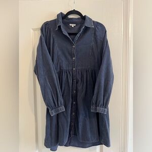 JODIFL Blue Buttoned Pleated Long Sleeve Dress